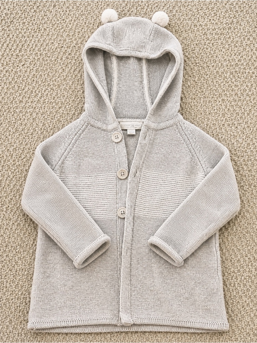 Children's Hooded Knit Jacket with Pom Ears - Neutral